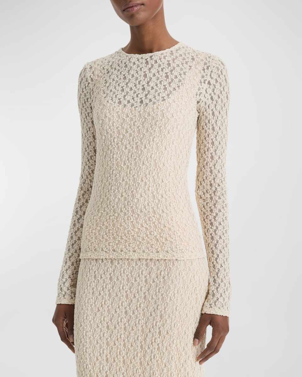 Floral Smocked Long-Sleeve Crewneck Top